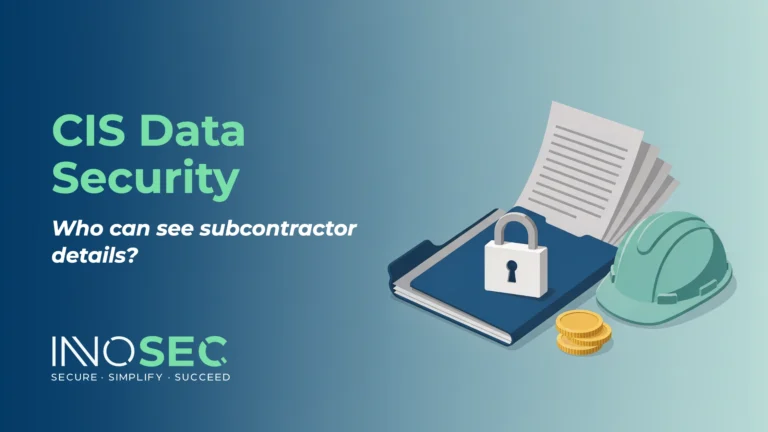 Illustration of a locked folder of documents beside coins and a hard hat