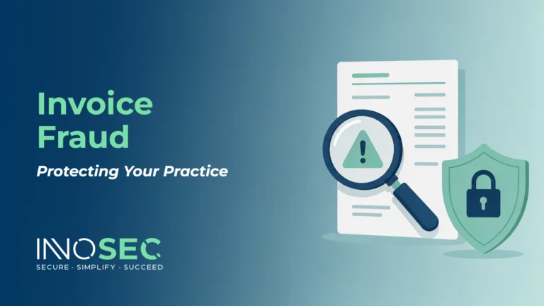 INNOSEC Invoice fraud: a magnifying glass revealing a warning on an invoice