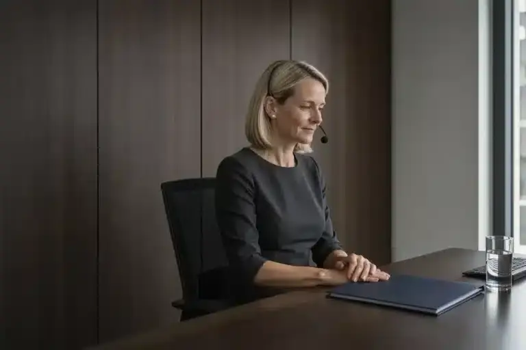 Operations lead on a headset call at her desk