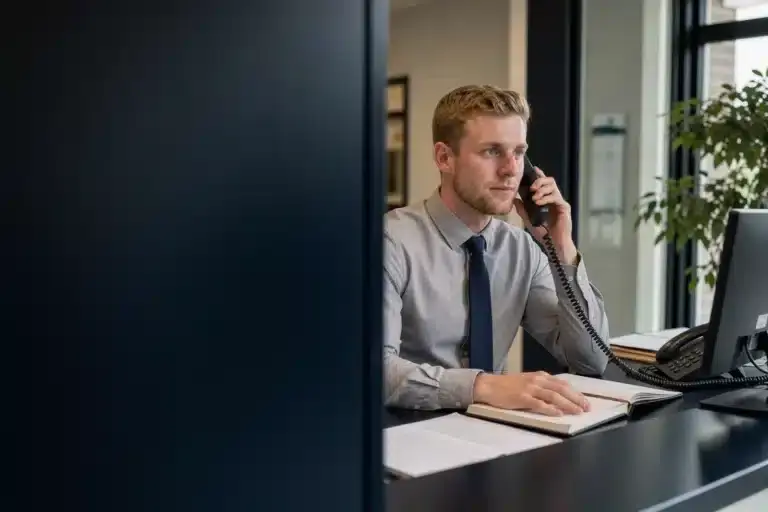 Office administrator phoning a supplier to check a bank detail change